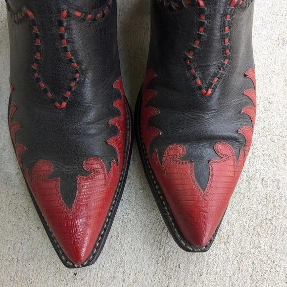 Tony Lama Cowboy Boots Red Black Lizard Leather Men 8.5 D - Picture 6 of 15